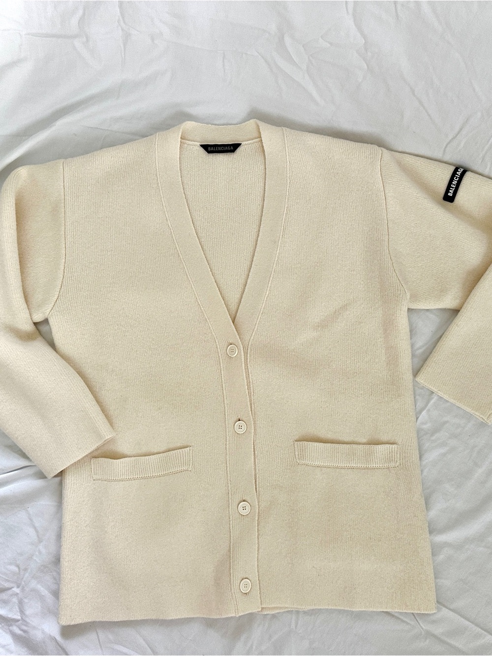 Balenciaga Wool-blend Cardigan in cream. Size L